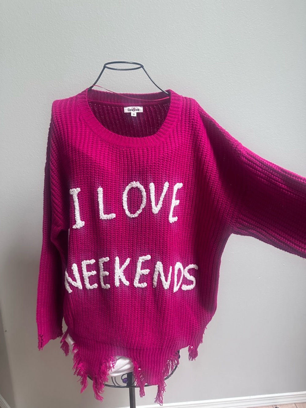 I Love Weekends Fuchsia Crewneck Sweater by Good Night
